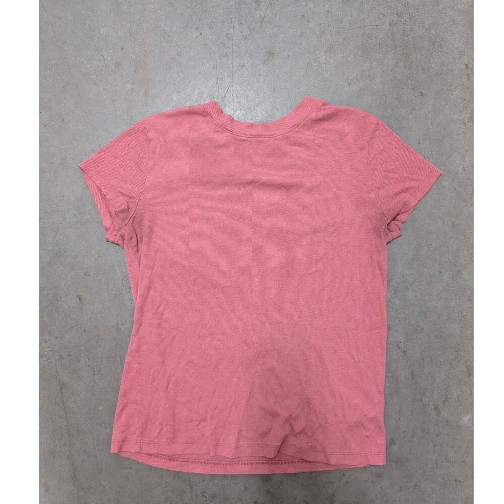 A New Day Rose Pink Ribbed Short Sleeve Crew Neck Fitted Basic Tee Shirt Casual